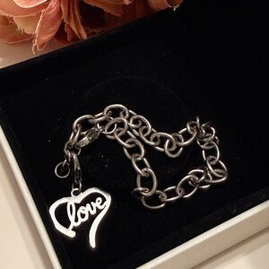 Silver/Stainless Steel Love Charm Bracelet